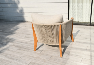 "Сидней" кресло плетеное из роупа, основание тик, каркас алюминий бежевый, роуп бежевый, ткань бежевая
