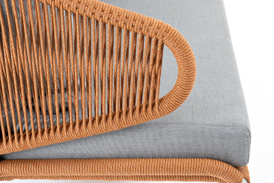 "Милан" диван 2-местный плетеный из роупа, каркас алюминий светло-серый (RAL7035) муар, роуп оранжевый меланж круглый, ткань светло-серая