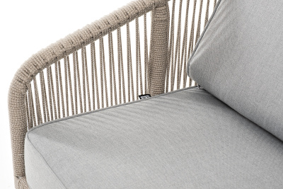 "Канны" диван 2-местный плетеный из роупа, каркас алюминий светло-серый (RAL7035) муар, роуп серый меланж круглый, ткань светло-серая