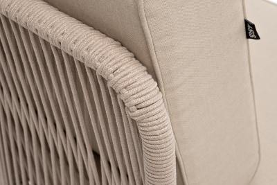 "Канны" угловой модуль плетеный из роупа, каркас алюминий белый муар, роуп бежевый круглый, ткань бежевая 15052